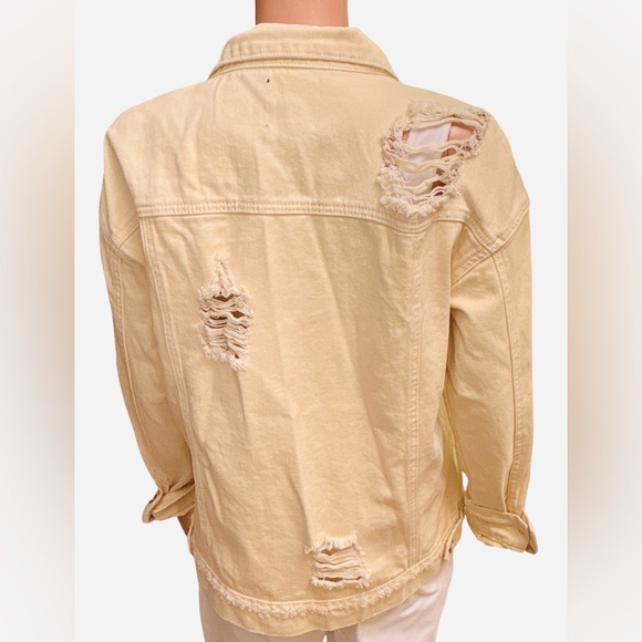 Forever 21 Beige Distressed Denim Jacket Medium - Picture 5 of 6